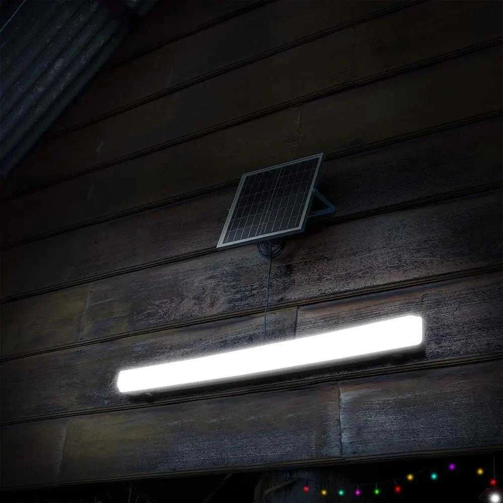 Lubinis šviestuvas V-tac 18W LED linijinis šviestuvas, 120cm, baltas, 3000-6400K, IP65, valdomas, su saulės baterija ir judesio davikliu