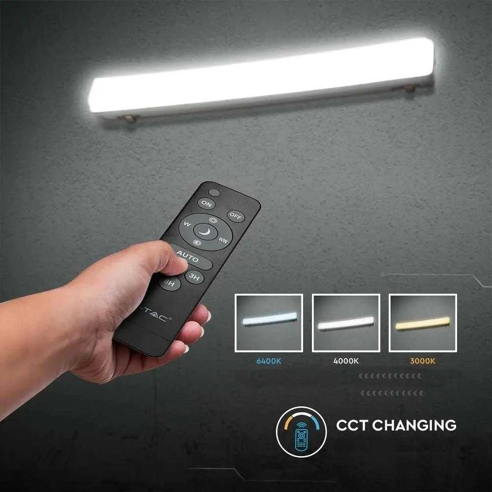 Lubinis šviestuvas V-tac 18W LED linijinis šviestuvas, 120cm, baltas, 3000-6400K, IP65, valdomas, su saulės baterija ir judesio davikliu
