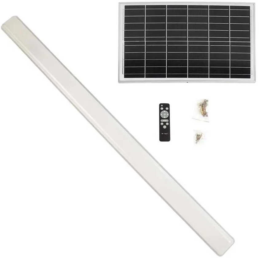 Lubinis šviestuvas V-tac 18W LED linijinis šviestuvas, 120cm, baltas, 3000-6400K, IP65, valdomas, su saulės baterija ir judesio davikliu