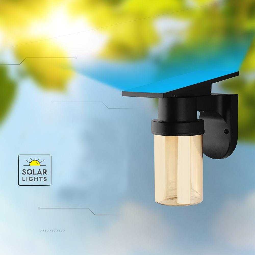 Sieninis šviestuvas 0,9W LED įkraunamas sieninis fasado šviestuvas, juodas, 2700/3200/5000K, IP54, su saulės baterija