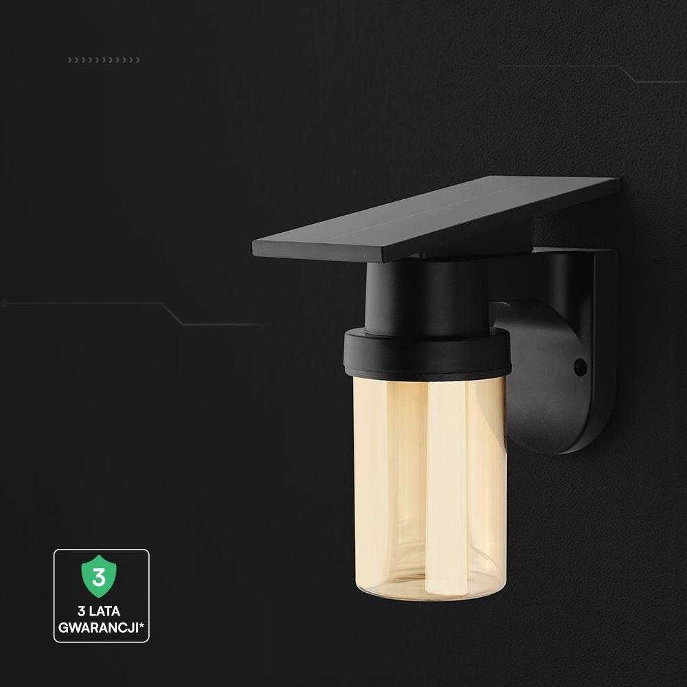 Sieninis šviestuvas 0,9W LED įkraunamas sieninis fasado šviestuvas, juodas, 2700/3200/5000K, IP54, su saulės baterija
