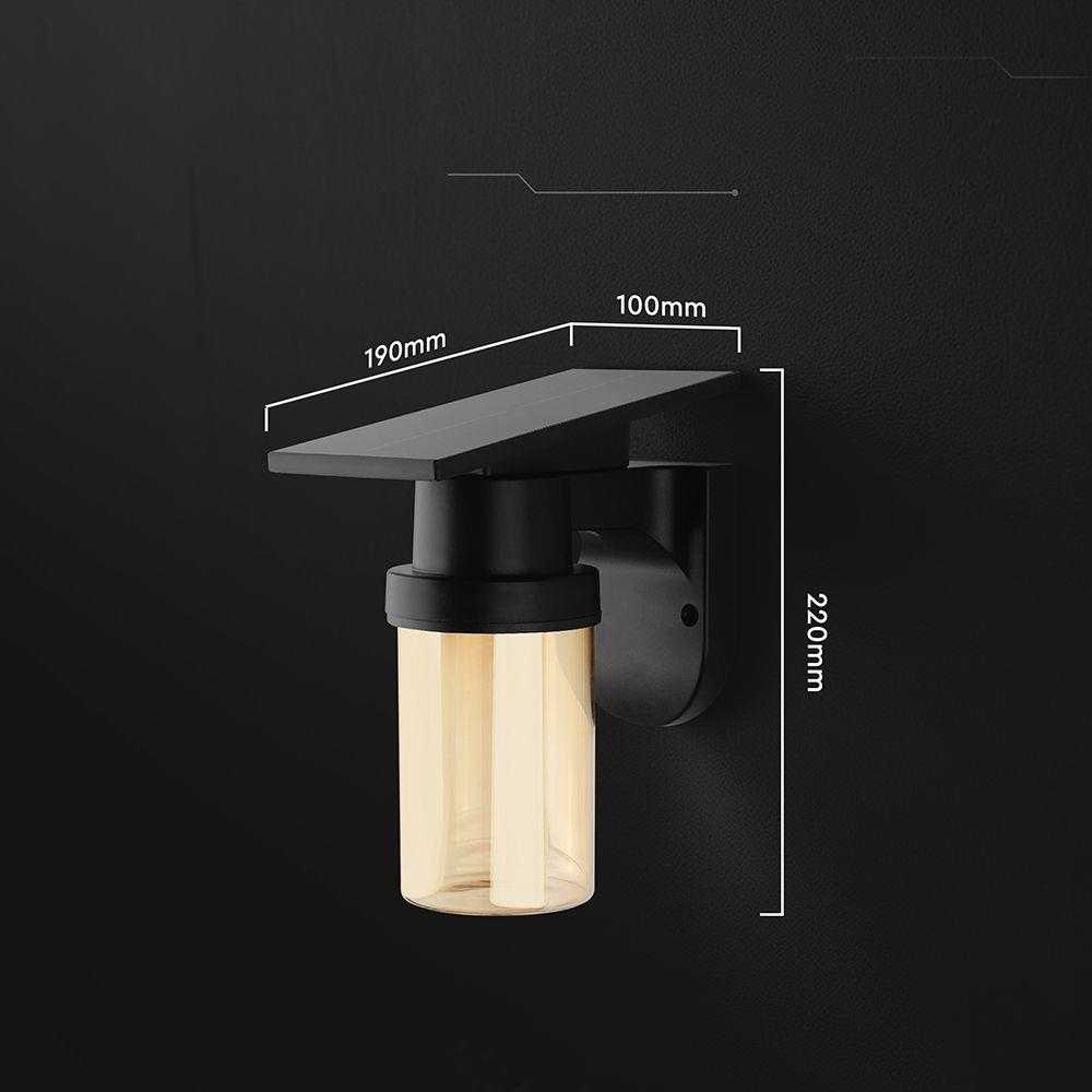 Sieninis šviestuvas 0,9W LED įkraunamas sieninis fasado šviestuvas, juodas, 2700/3200/5000K, IP54, su saulės baterija