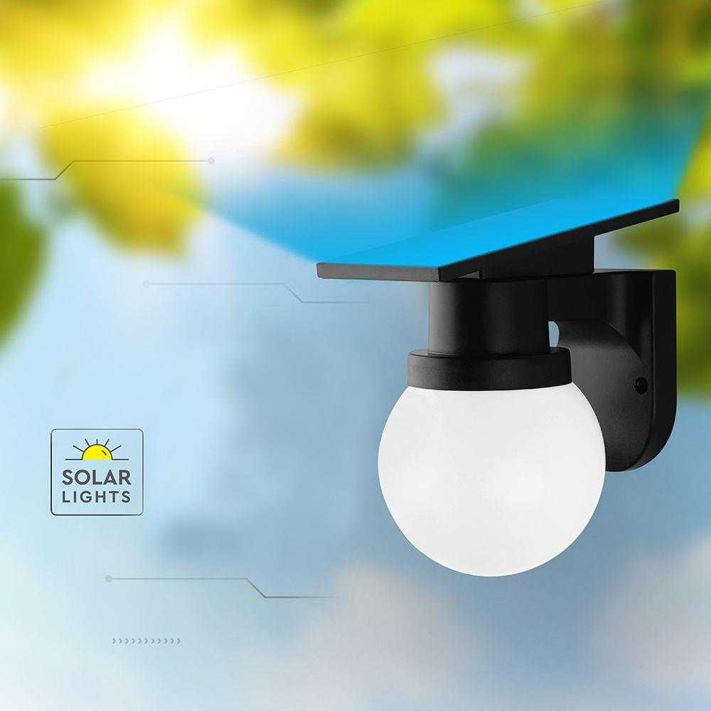 Sieninis šviestuvas 0,9W LED įkraunamas sieninis fasado šviestuvas, juodas, 3000/4000/6400K, IP54, su saulės baterija