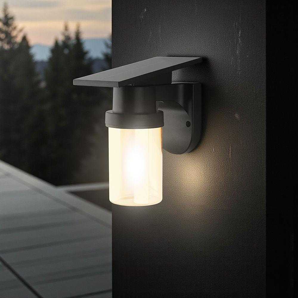 Sieninis šviestuvas 0,9W LED įkraunamas sieninis fasado šviestuvas, juodas, 2700/3200/5000K, IP54, su saulės baterija