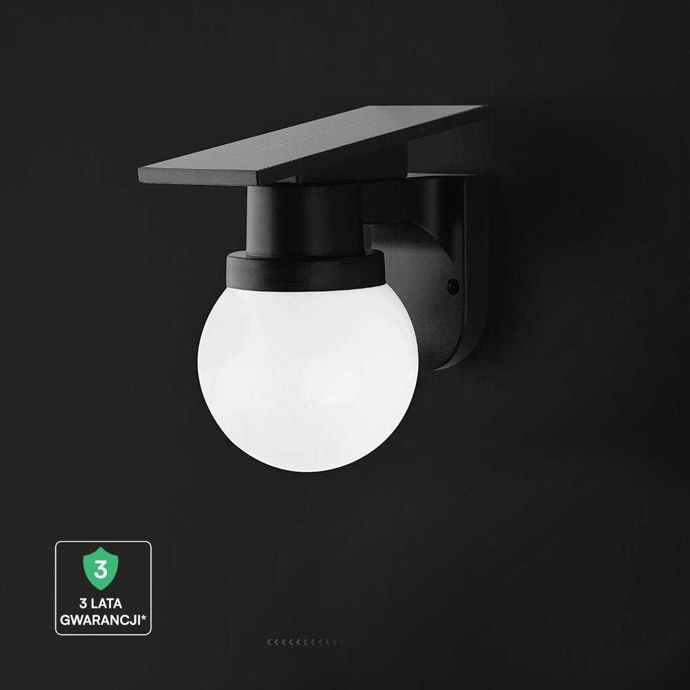 Sieninis šviestuvas 0,9W LED įkraunamas sieninis fasado šviestuvas, juodas, 3000/4000/6400K, IP54, su saulės baterija