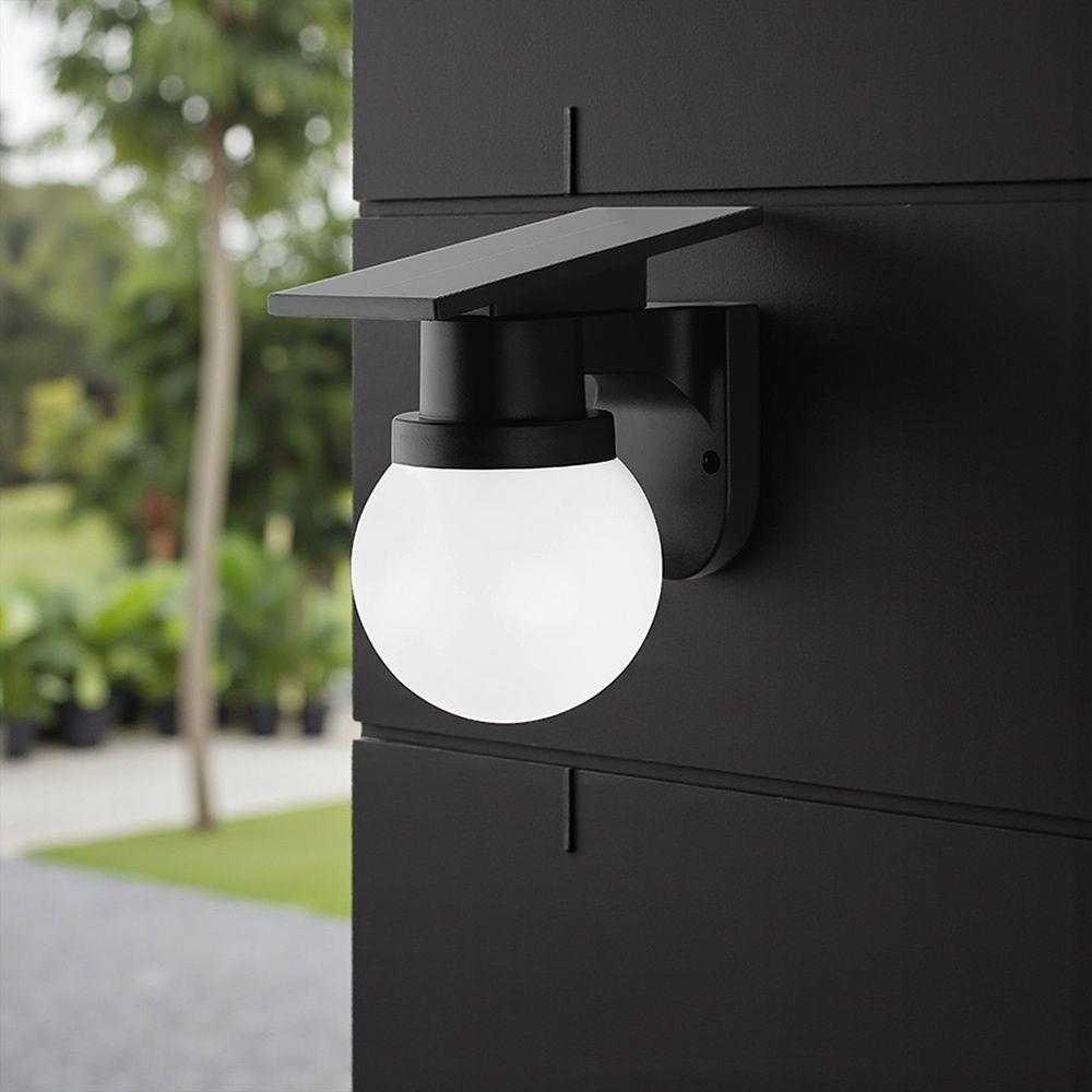 Sieninis šviestuvas 0,9W LED įkraunamas sieninis fasado šviestuvas, juodas, 3000/4000/6400K, IP54, su saulės baterija