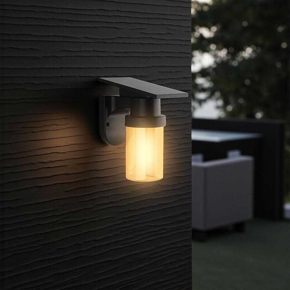 Sieninis šviestuvas 0,9W LED įkraunamas sieninis fasado šviestuvas, juodas, 2700/3200/5000K, IP54, su saulės baterija