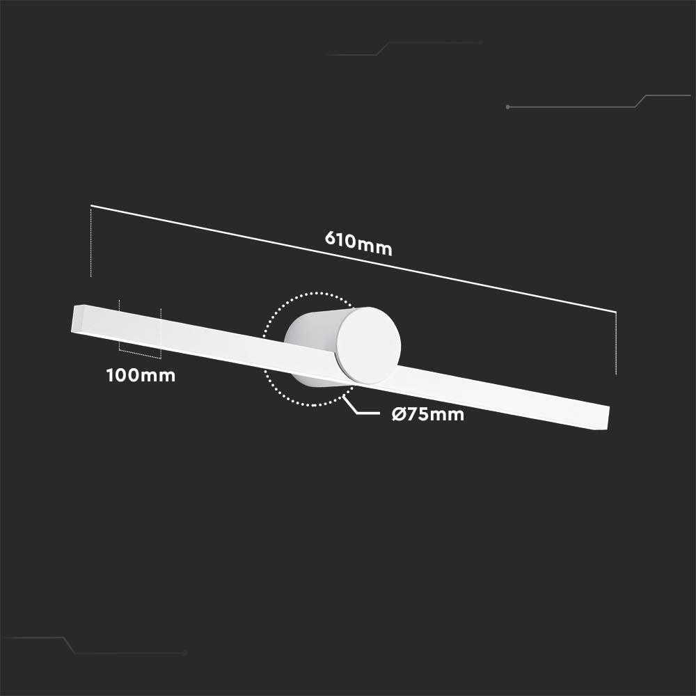 Sieninis šviestuvas V-tac 10W LED veidrodžio šviestuvas, baltas, 3000K, IP65