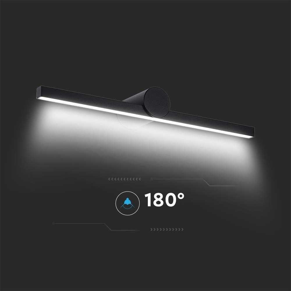 Sieninis šviestuvas V-tac 10W LED veidrodžio šviestuvas, juodas, 3000K, IP65