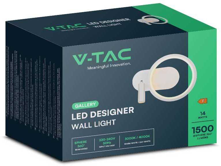 V-tac 14W LED sieninis šviestuvas, baltas, 4000K