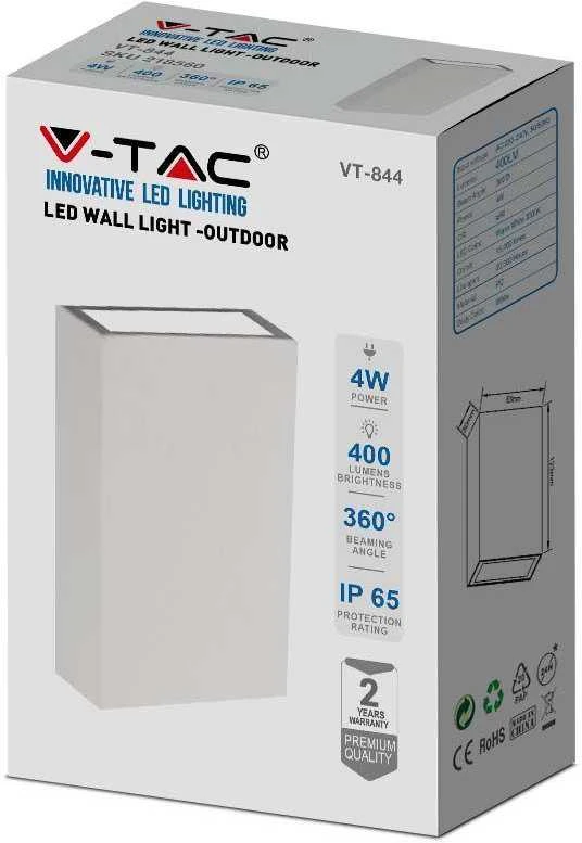 Sieninis šviestuvas V-tac 4W sieninis lauko šviestuvas, baltas, 3000K