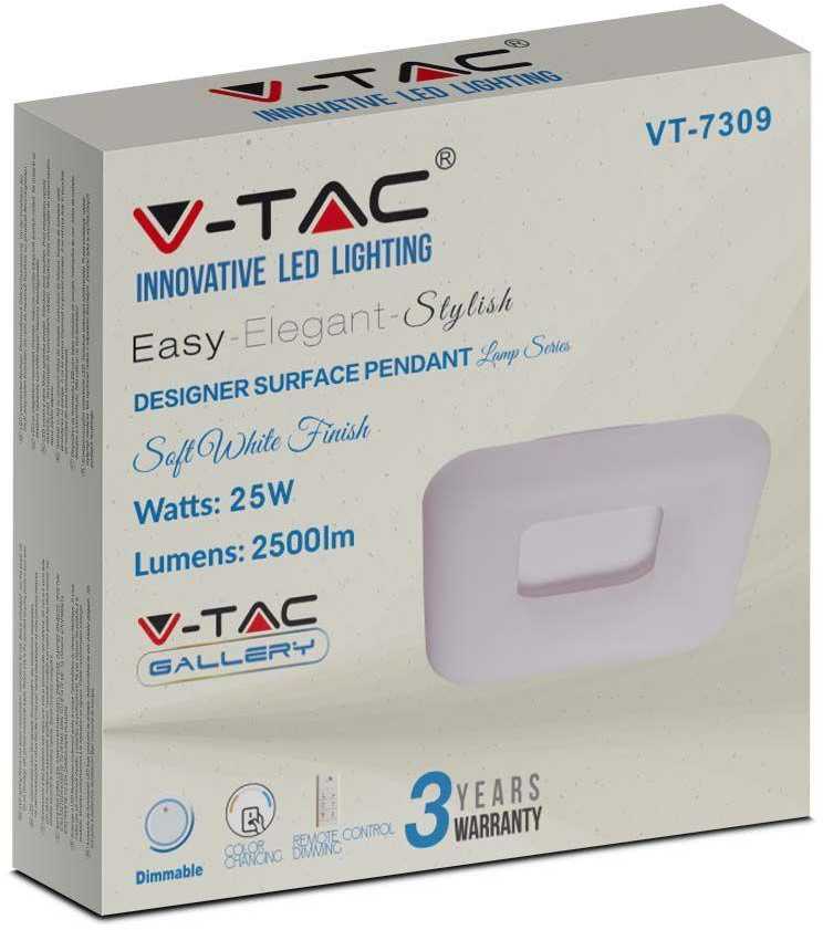 Lubinis šviestuvas V-tac 25W LED paviršinis šviestuvas, baltas, dimeriuojamas