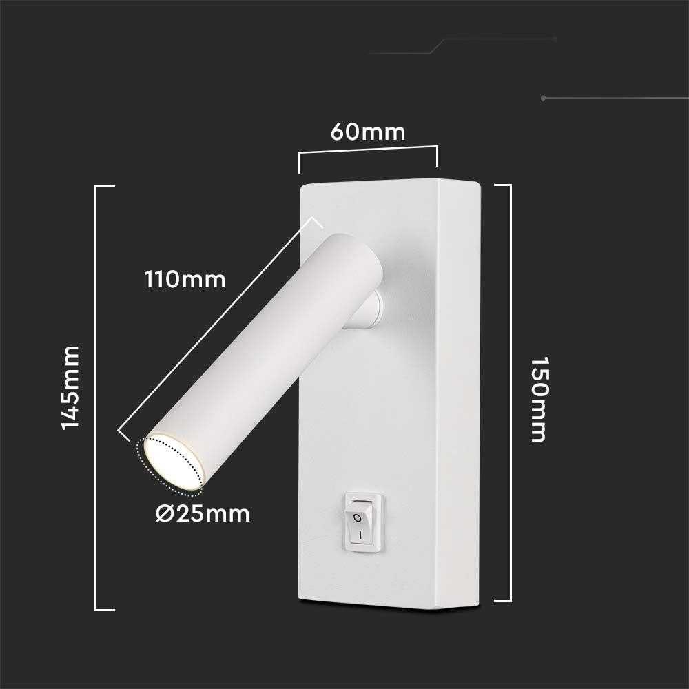 V-tac 2W LED sieninis šviestuvas, baltas, 4000K