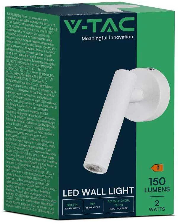 V-tac 2W LED sieninis šviestuvas, baltas, 4000K