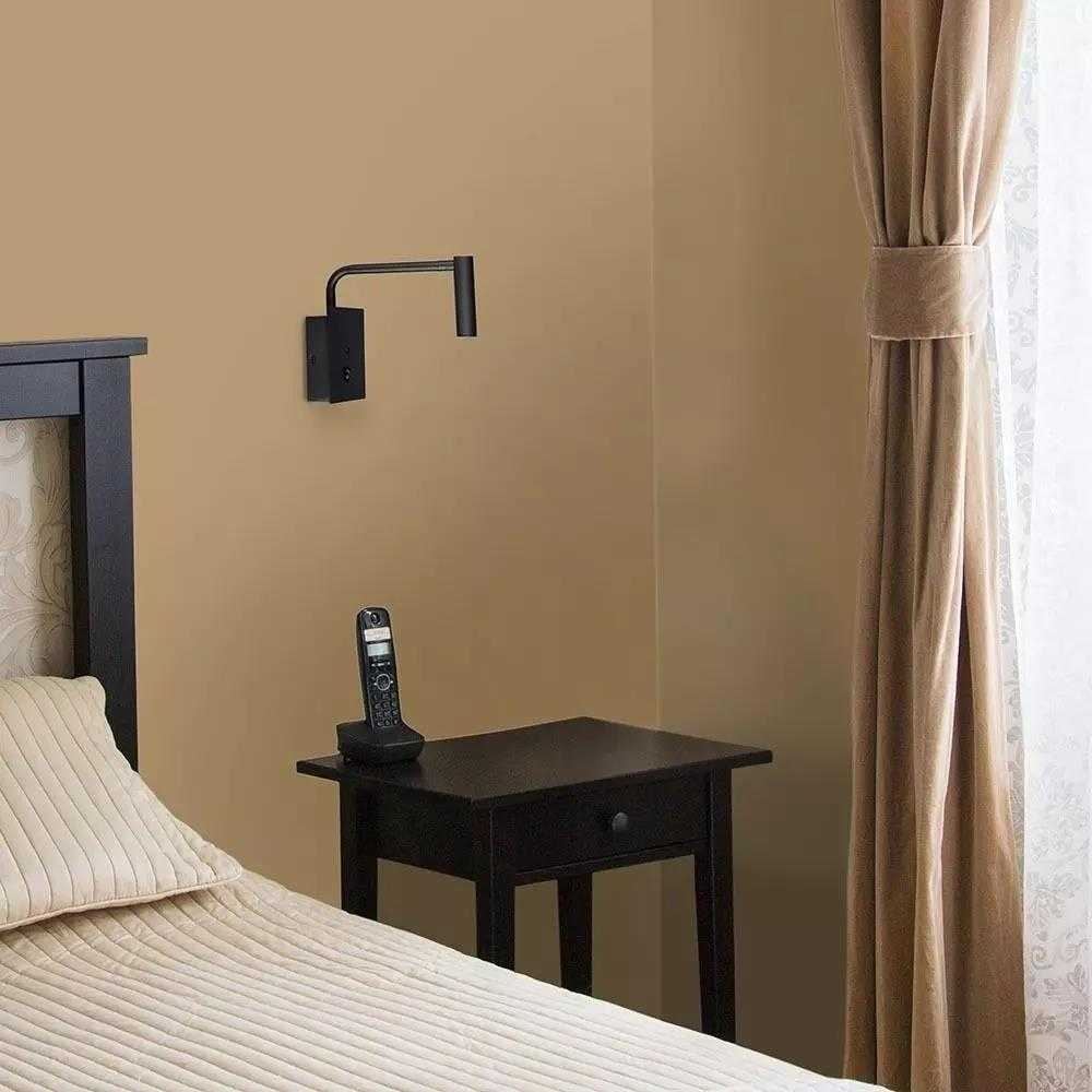 V-tac 3W LED sieninis šviestuvas, juodas, su USB, 3000K