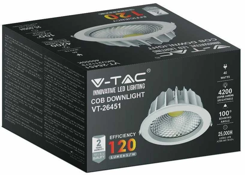 V-tac 40W LED įleidžiamas šviestuvas, baltas, 6500K