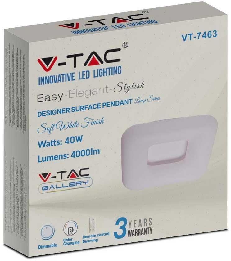 Lubinis šviestuvas V-tac 40W LED paviršinis šviestuvas, baltas, dimeriuojamas