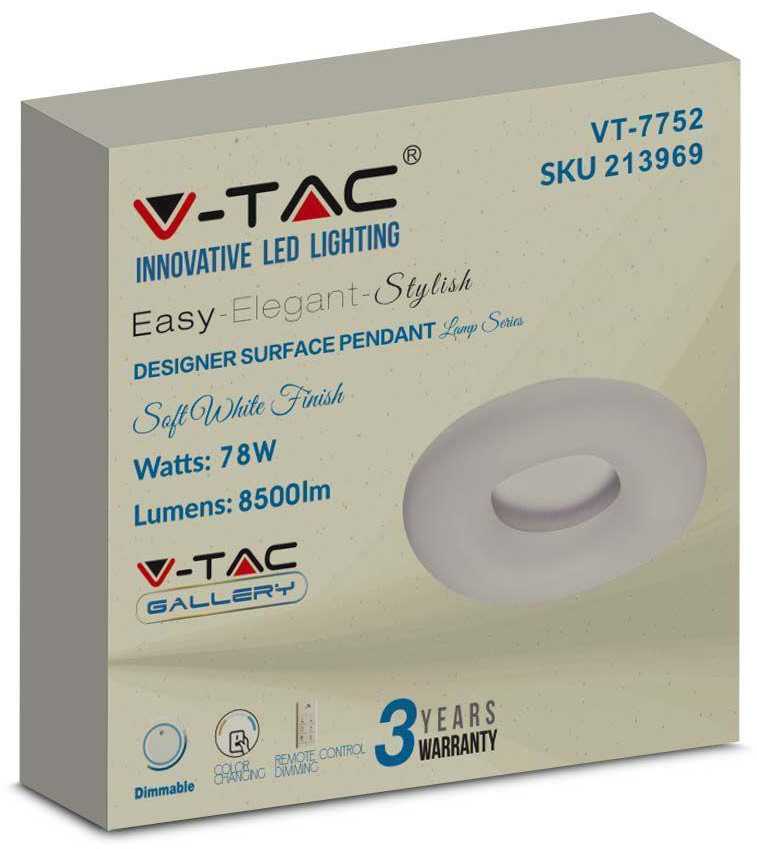 Lubinis šviestuvas V-tac 78W LED paviršinis šviestuvas, baltas, keičiantis spalvas