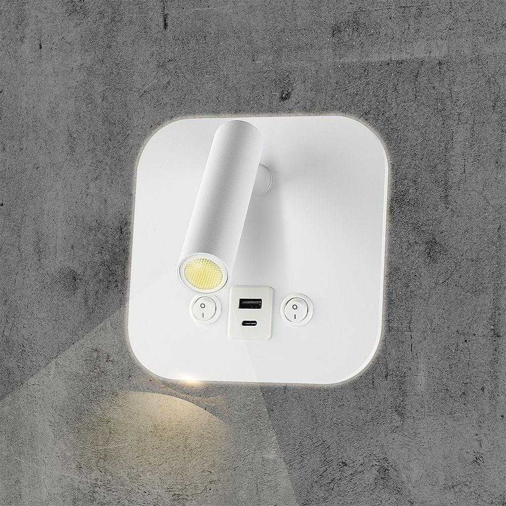 V-tac 8W LED sieninis šviestuvas, baltas, 3000K, su USB/PD jungtimi, CREE LED chip
