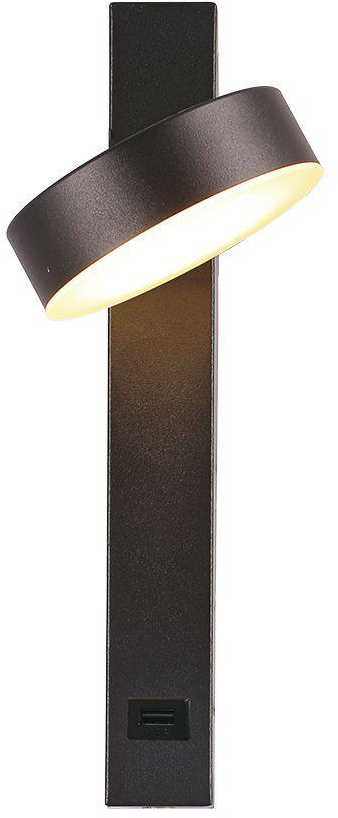 V-tac 8W LED sieninis šviestuvas, juodas, 3000K, su USB