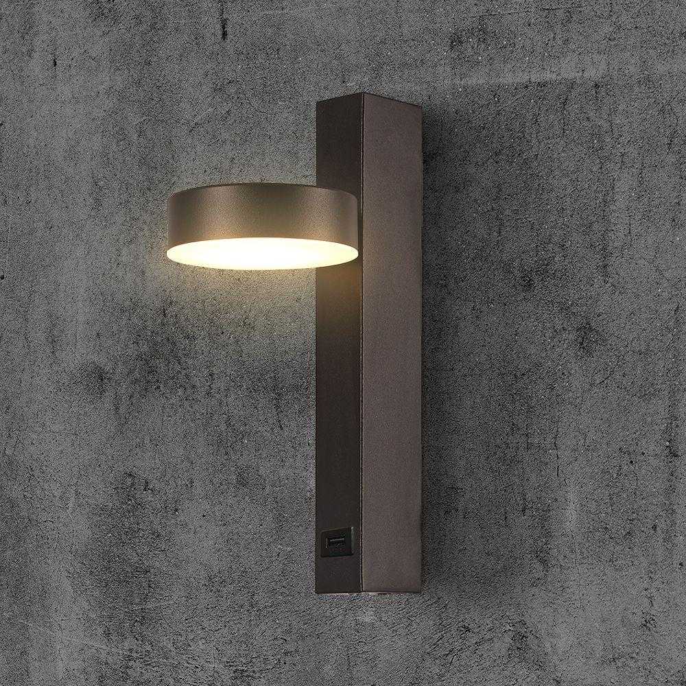 V-tac 8W LED sieninis šviestuvas, juodas, 3000K, su USB