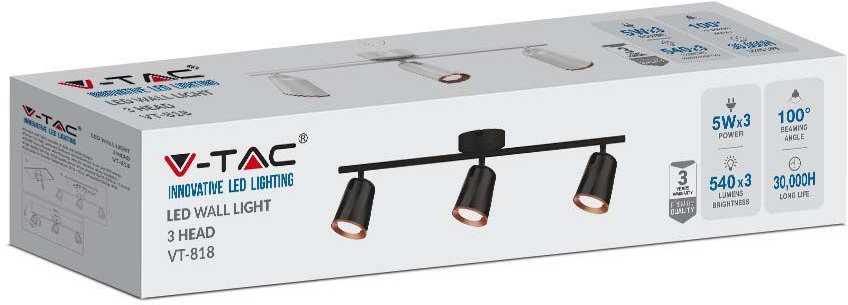 Lubinis šviestuvas V-tac 3x5W LED paviršinis šviestuvas, baltas, 3000K