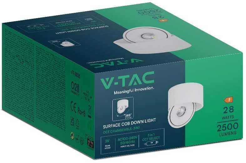 Lubinis šviestuvas V-tac 28W LED paviršinis šviestuvas, baltas, 3000-6400K