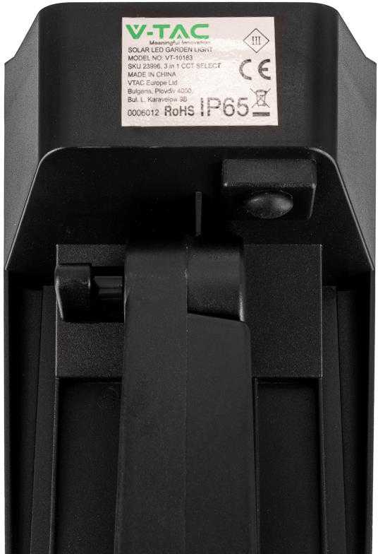 Sieninis šviestuvas V-tac 1,3W LED įsmeigiamas/sieninis lauko šviestuvas, juodas, 3000/4000/6400K, su saulės baterija