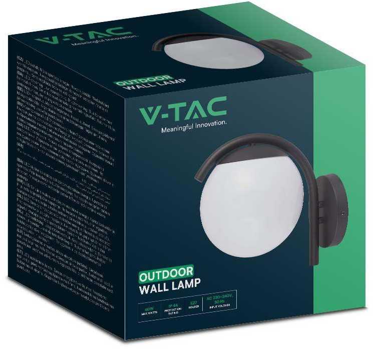 V-tac Sieninis šviestuvas, E27, juodas, IP44