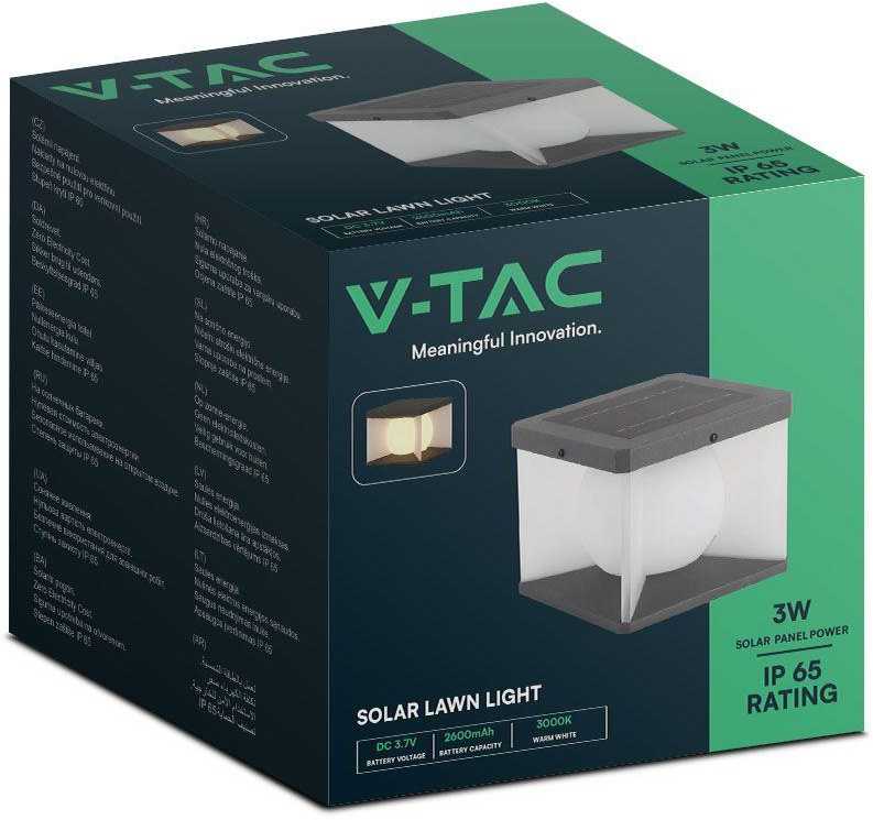 V-tac 3W LED įkraunamas lauko šviestuvas su saulės baterija, juodos/baltos sp., 3000K, IP65