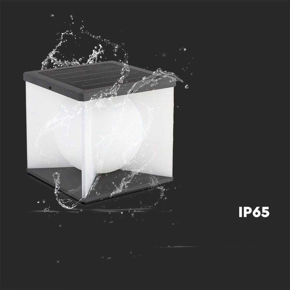 V-tac 3W LED įkraunamas lauko šviestuvas su saulės baterija, juodos/baltos sp., 3000K, IP65