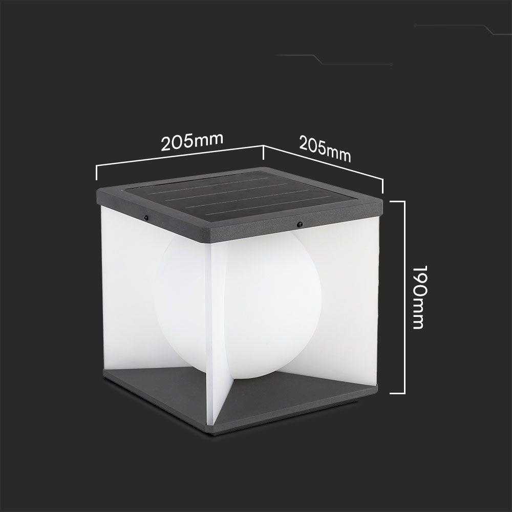 V-tac 3W LED įkraunamas lauko šviestuvas su saulės baterija, juodos/baltos sp., 3000K, IP65