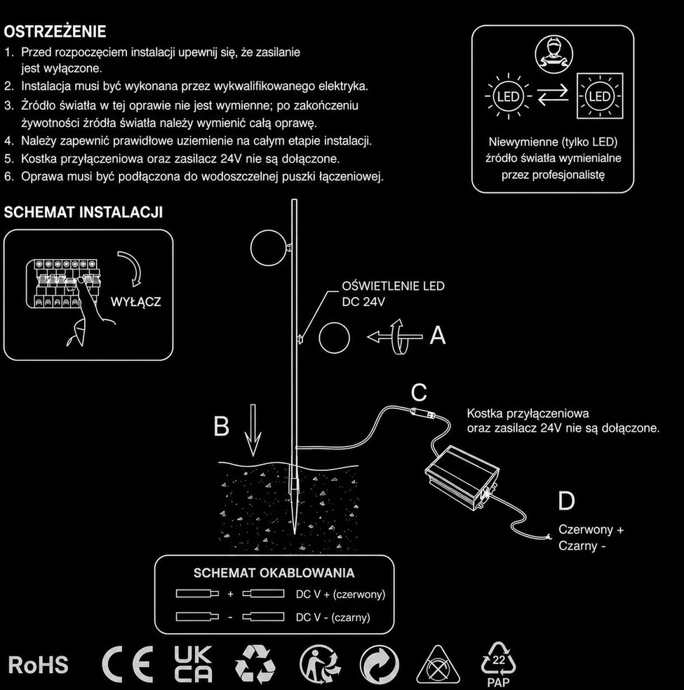 3W LED įsmeigiamas lauko šviestuvas, juodas, 3000K, 2vnt. pakuotėje