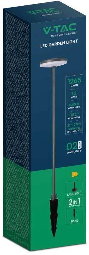 V-tac 12W LED įsmeigiamas/pastatomas lauko šviestuvas, antracito sp., 3000K