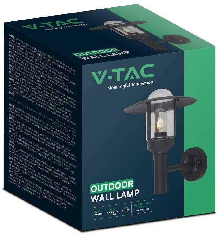 V-tac Sieninis šviestuvas, E27, juodas, IP44