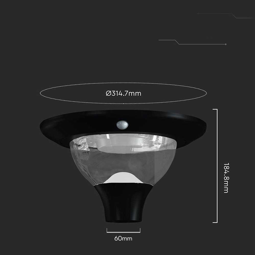 V-tac 15W LED įkraunamas lauko šviestuvas su saulės baterija ir judesio davikliu, juodas, 3000/4000/6000K, IP65