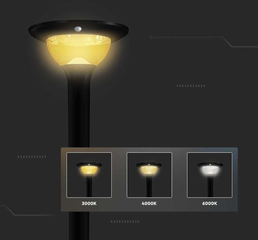 V-tac 15W LED įkraunamas lauko šviestuvas su saulės baterija ir judesio davikliu, juodas, 3000/4000/6000K, IP65