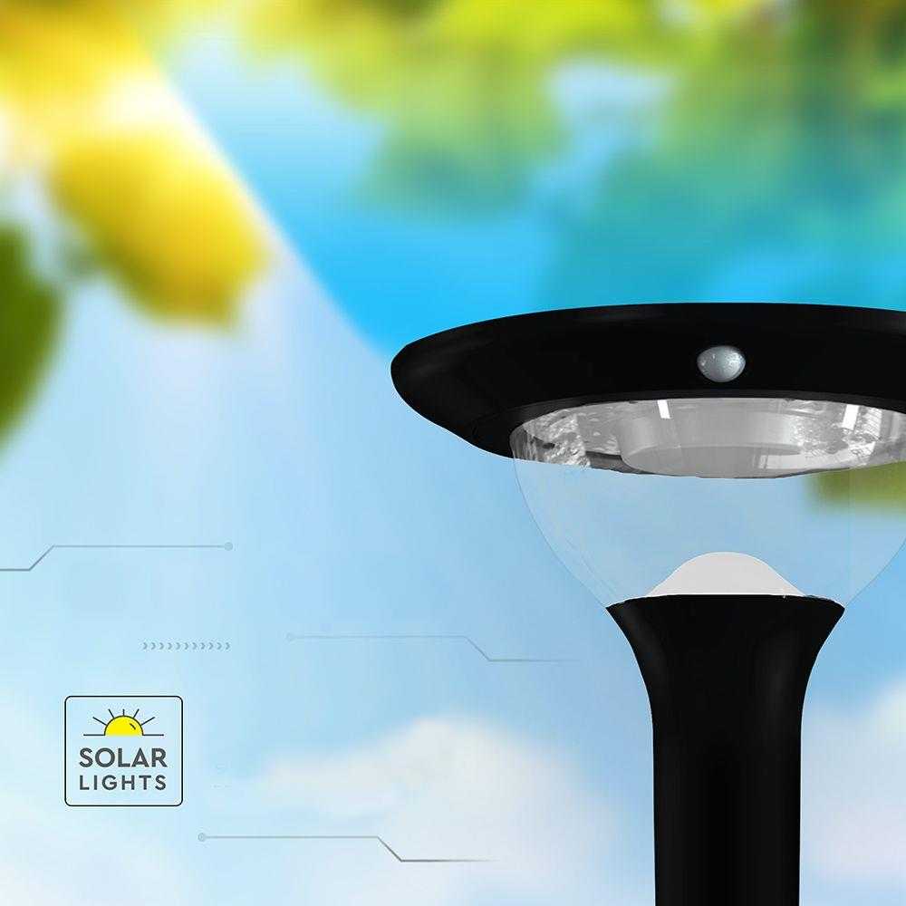 V-tac 15W LED įkraunamas lauko šviestuvas su saulės baterija ir judesio davikliu, juodas, 3000/4000/6000K, IP65