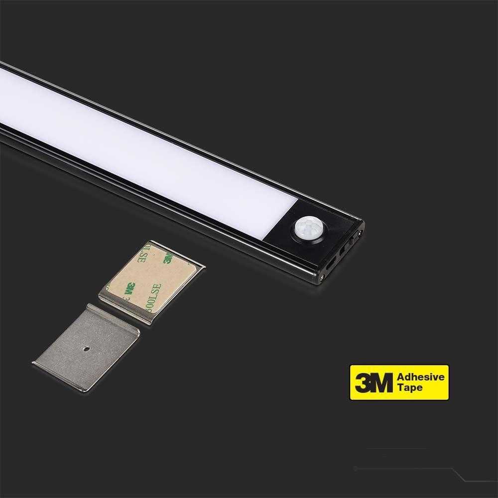 V-tac 1,5W LED įkraunamas linijinis paviršinis šviestuvas, 30cm, juodas, 3000K, su judesio davikliu