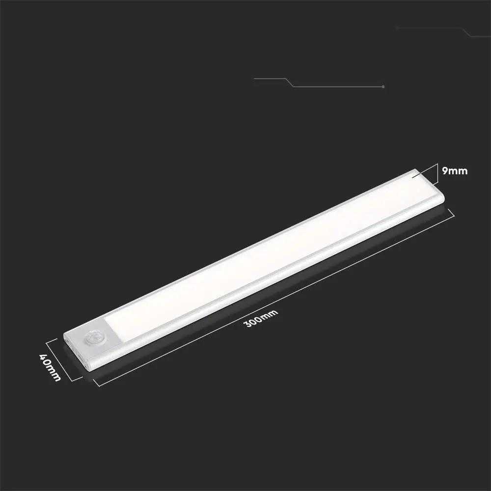 V-tac 1,5W LED įkraunamas linijinis paviršinis šviestuvas, 30cm, sidabro sp., 4000K, su judesio davikliu