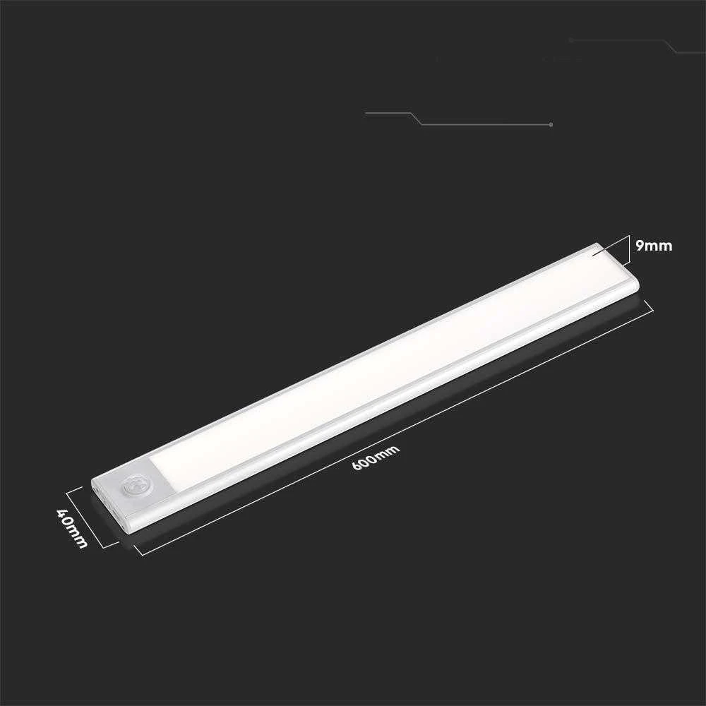 V-tac 2,5W LED įkraunamas linijinis paviršinis šviestuvas, 60cm, sidabro sp., 4000K, su judesio davikliu