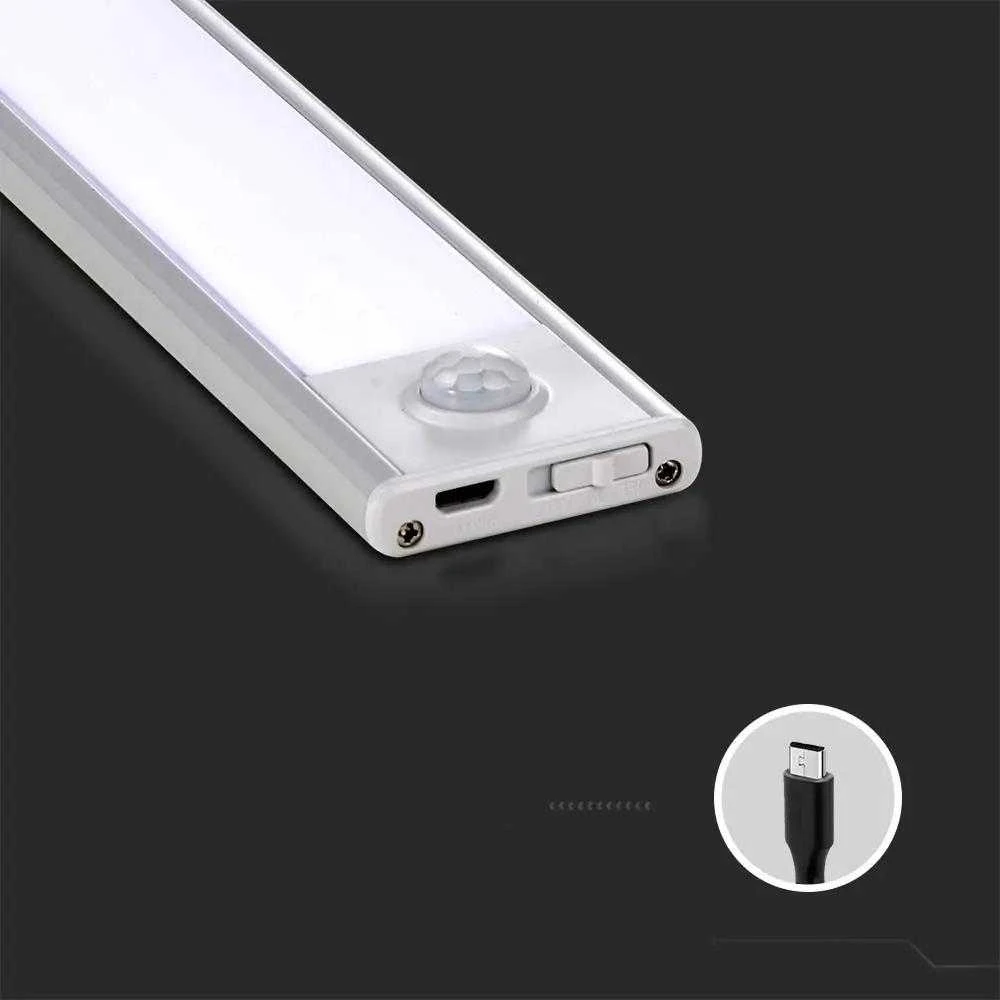 V-tac 2,5W LED įkraunamas linijinis paviršinis šviestuvas, 60cm, sidabro sp., 4000K, su judesio davikliu