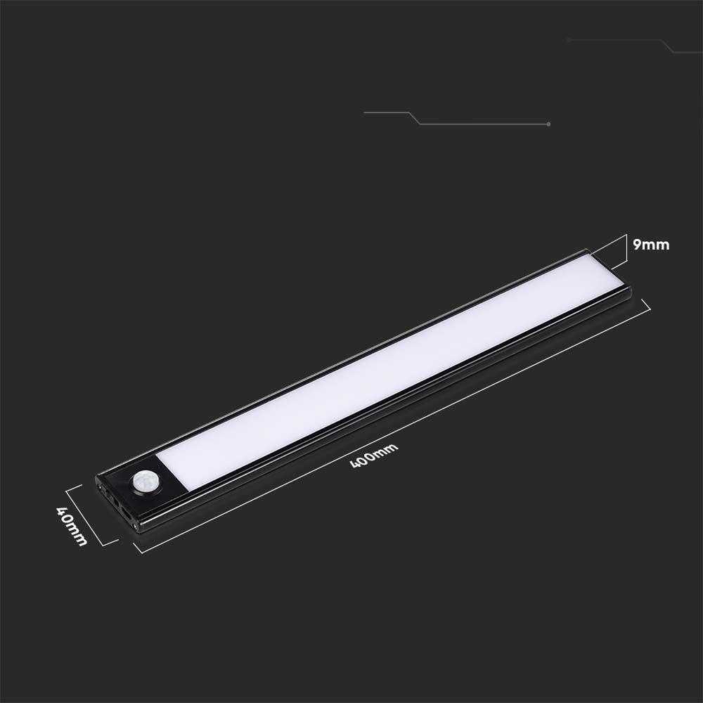 V-tac 2W LED įkraunamas linijinis paviršinis šviestuvas, 40cm, juodas, 3000K, su judesio davikliu