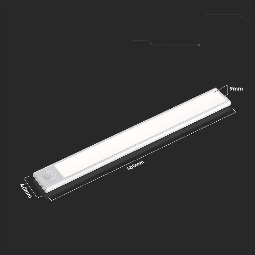 V-tac 2W LED įkraunamas linijinis paviršinis šviestuvas, 40cm, sidabro sp., 3000K, su judesio davikliu
