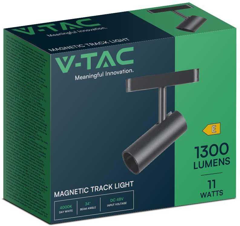V-tac 11W LED akcentinis šviestuvas į magnetinius bėgelius, juodas, 4000K