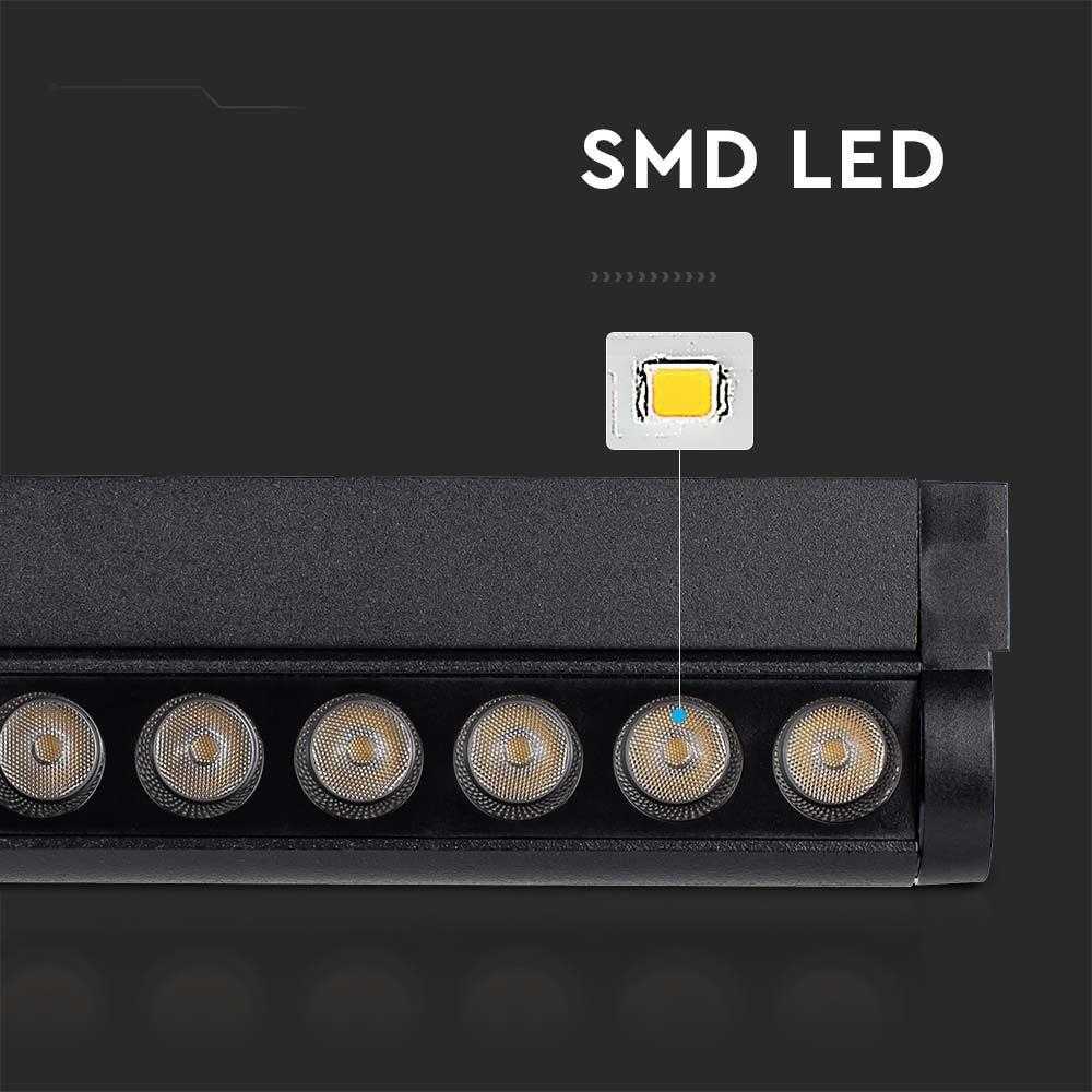 V-tac 12W LED šviestuvas į magnetinius bėgelius, juodas, 4000K, pakreipiamas