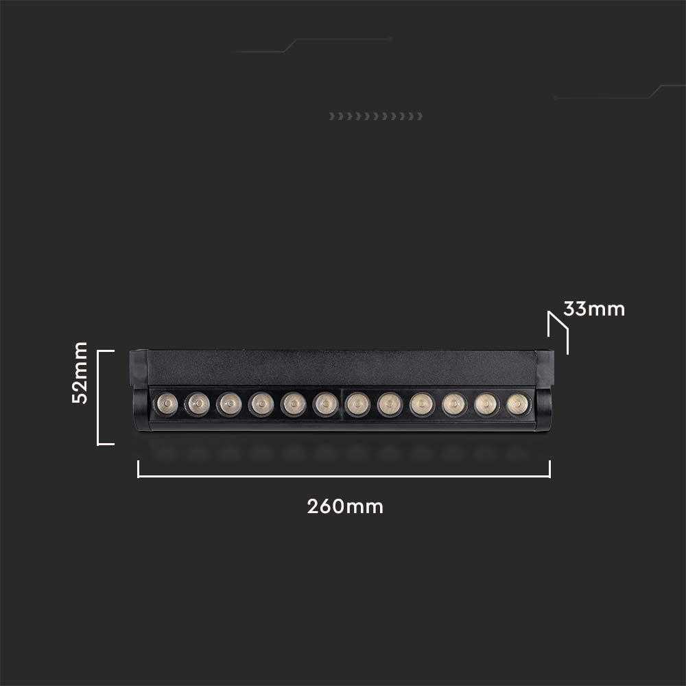 V-tac 12W LED šviestuvas į magnetinius bėgelius, juodas, 4000K, pakreipiamas
