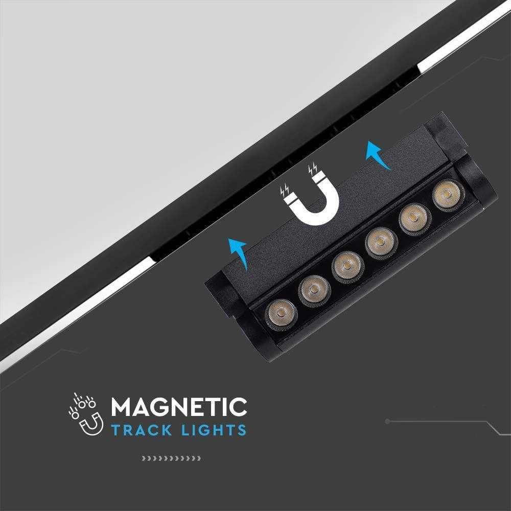 V-tac 5W LED šviestuvas į magnetinius bėgelius, juodas, 6400K, pakreipiamas