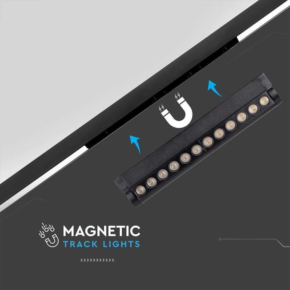 V-tac 12W LED šviestuvas į magnetinius bėgelius, juodas, 6400K, pakreipiamas