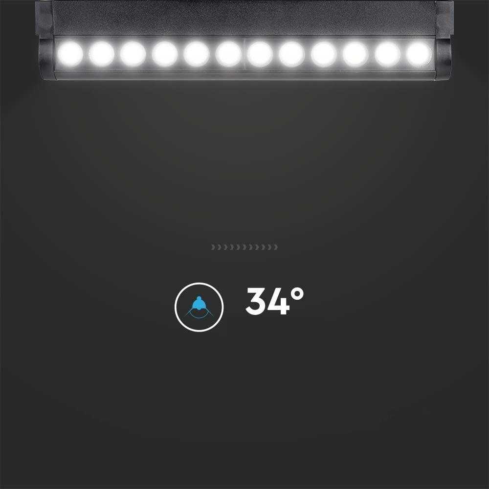 V-tac 12W LED šviestuvas į magnetinius bėgelius, juodas, 3000K, pakreipiamas